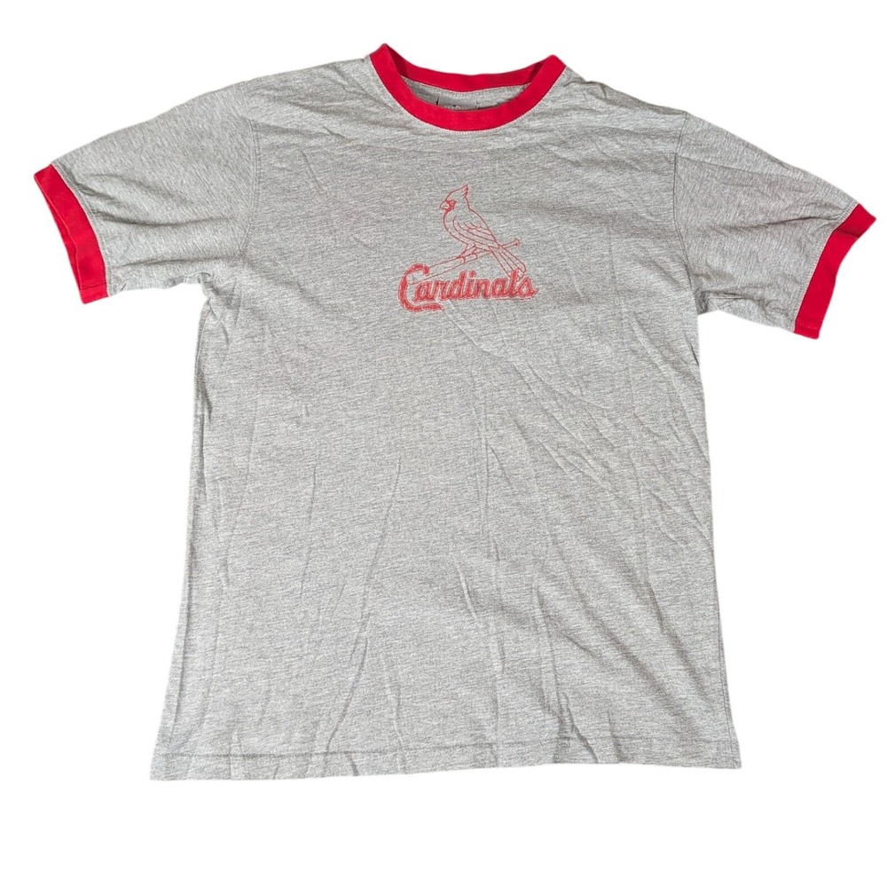 MLB St. Louis Cardinals Kids Ringer T-Shirt Gray Red Distressed Logo 6163